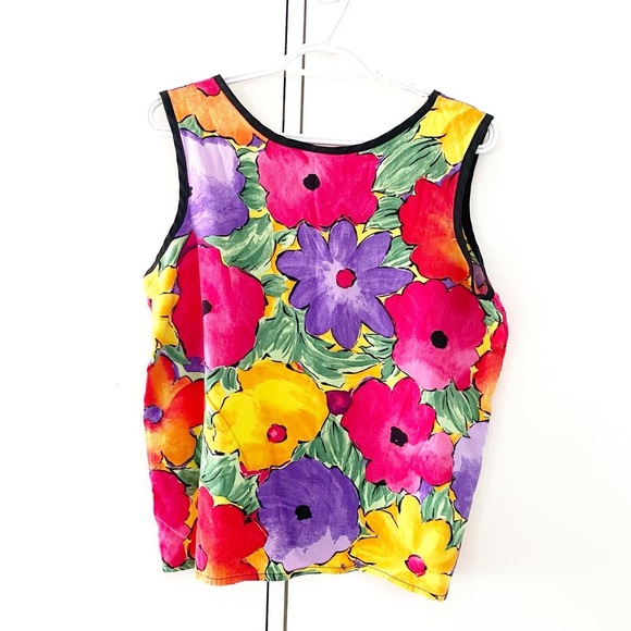 Vintage 80s Cotton Floral Tank-top - Picture 3 of 3